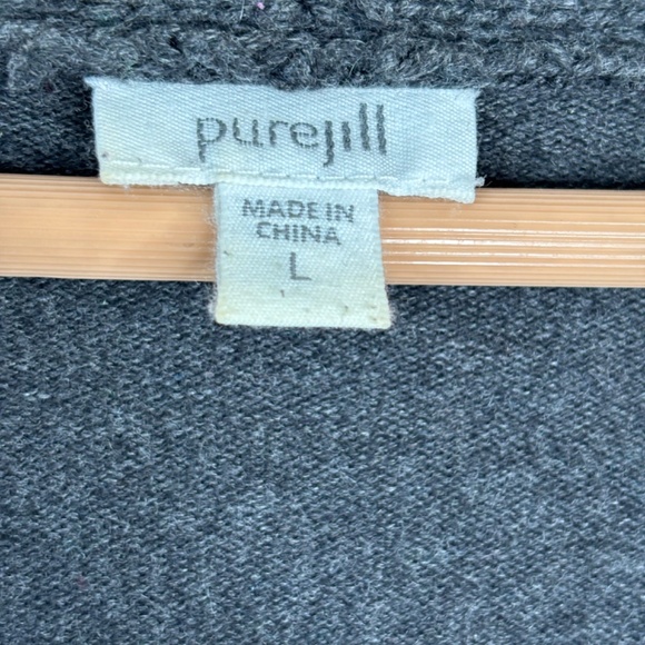 J Jill Cardigan L Cashmere Blend Pockets Charcoal Open Front Minimalist Classic - Picture 5 of 10